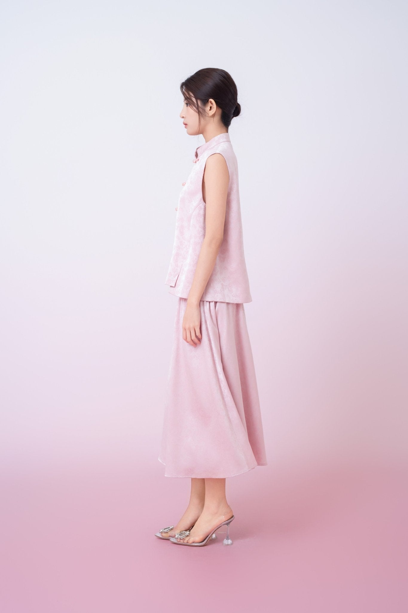 Kaiya Pink Jacquard Mandarin Collar Top - Nimisski