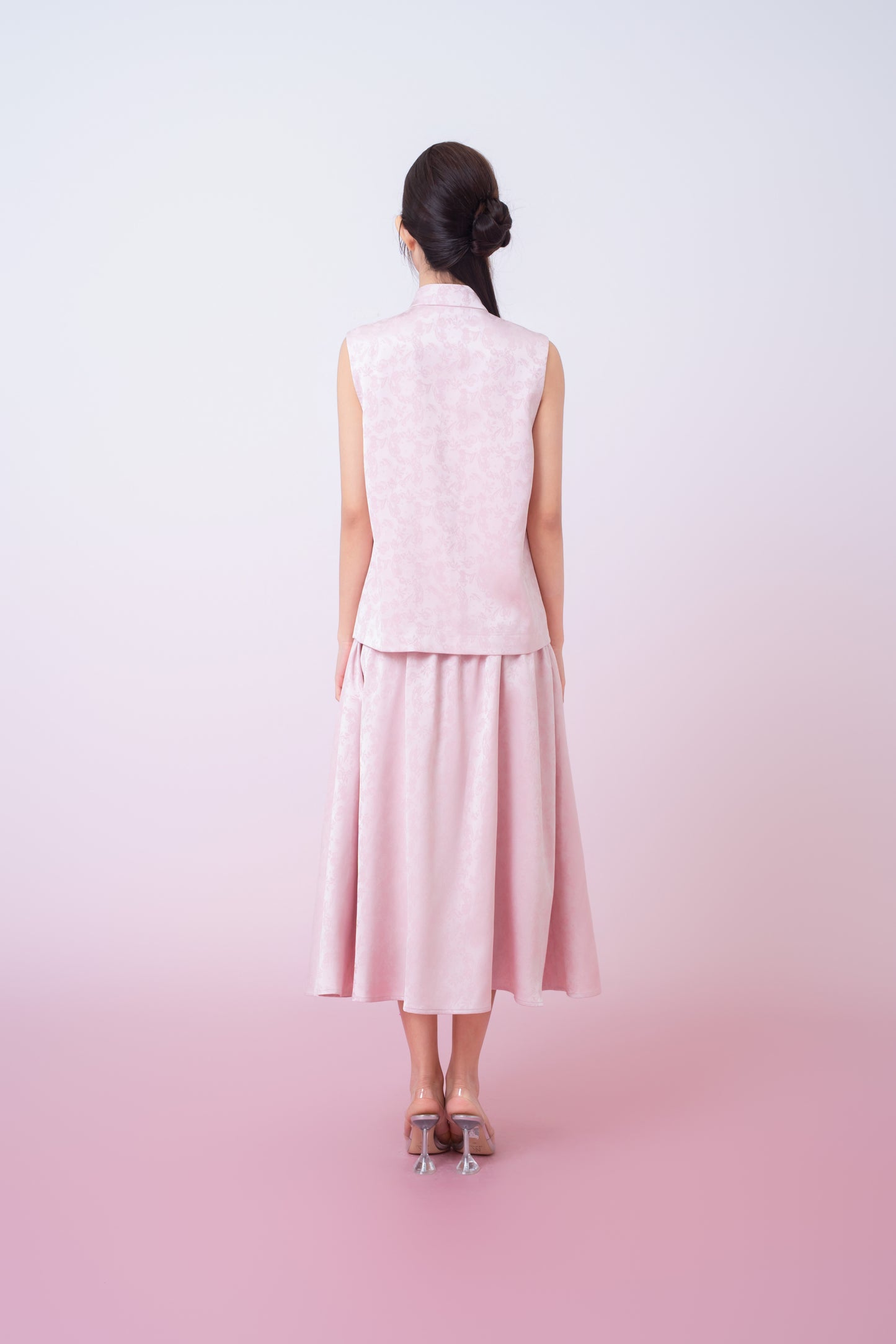 Kaiya Pink Jacquard Midi A-Line Skirt