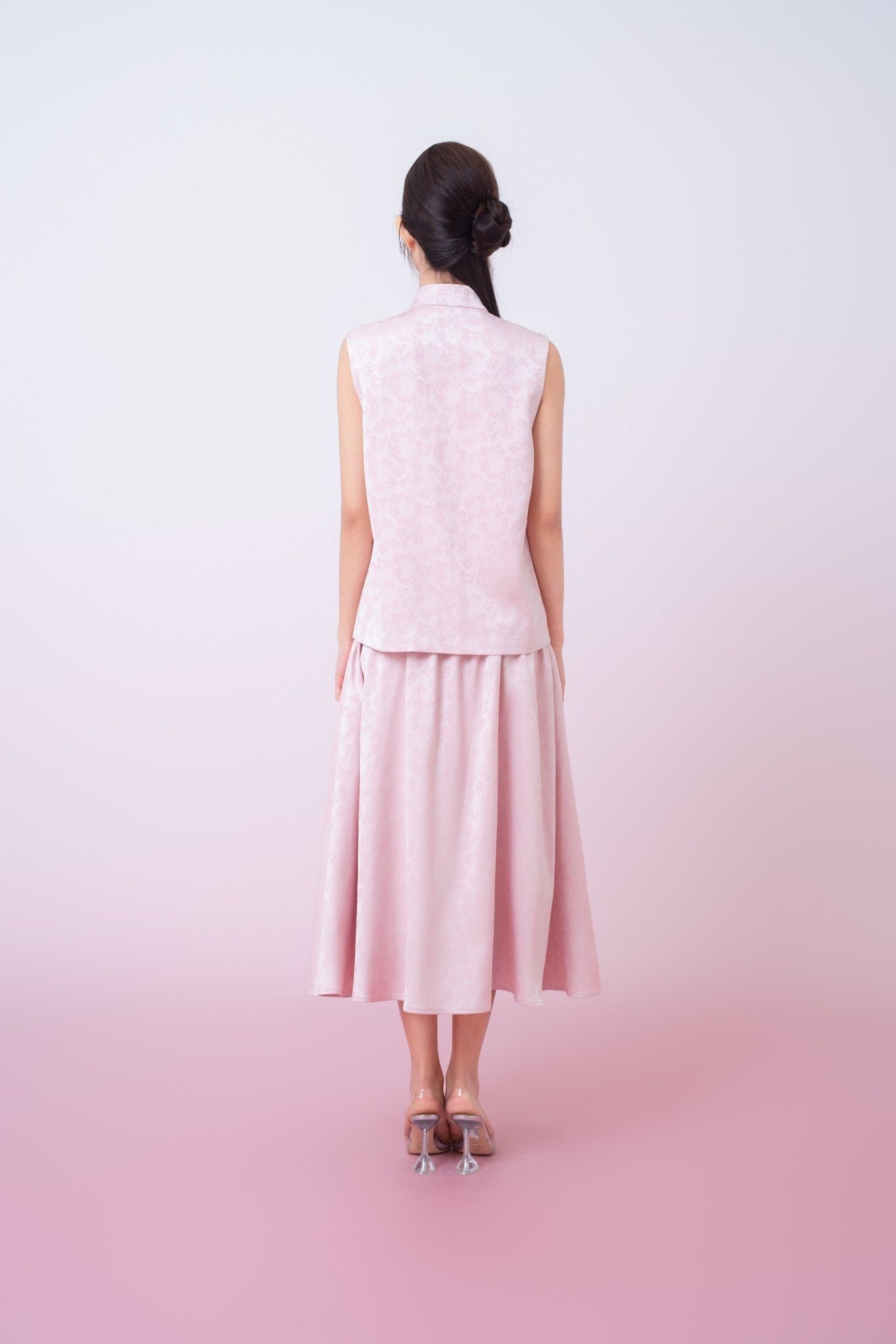 Kaiya Pink Jacquard Mandarin Collar Top - Nimisski