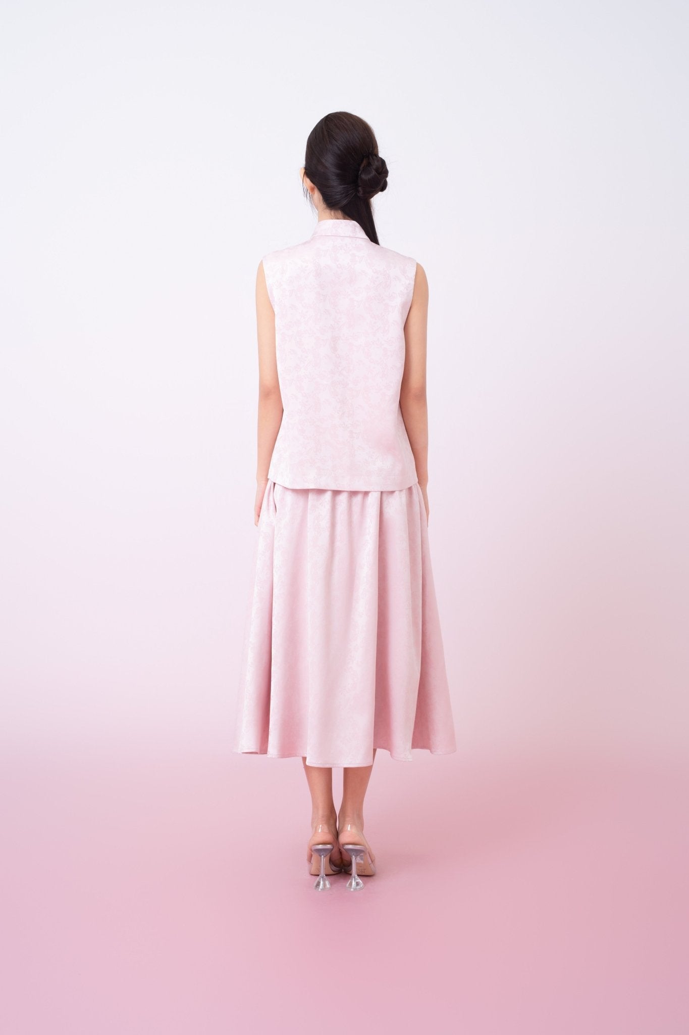 Kaiya Pink Jacquard Midi A - Line Skirt - Nimisski