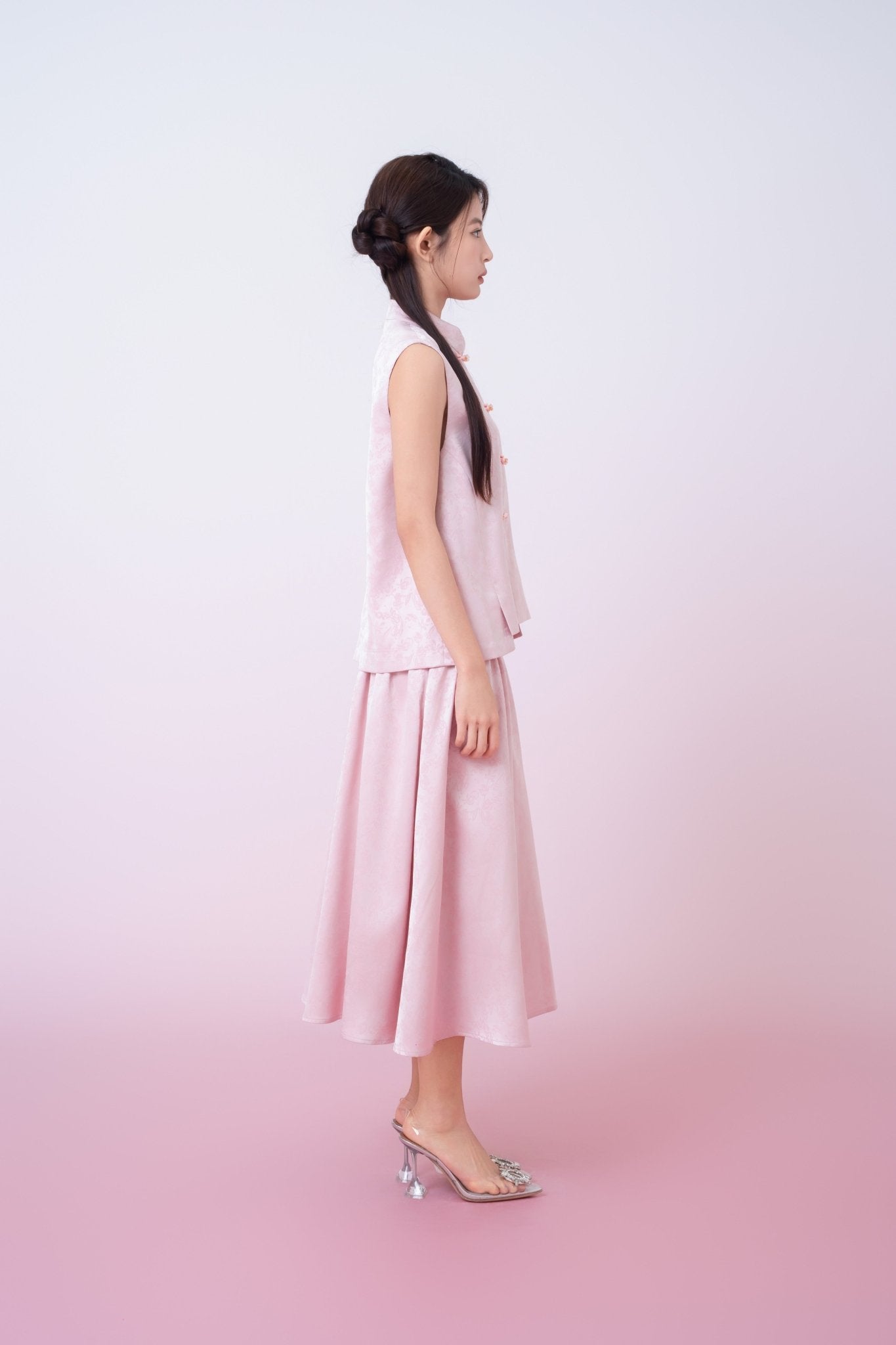 Kaiya Pink Jacquard Mandarin Collar Top - Nimisski