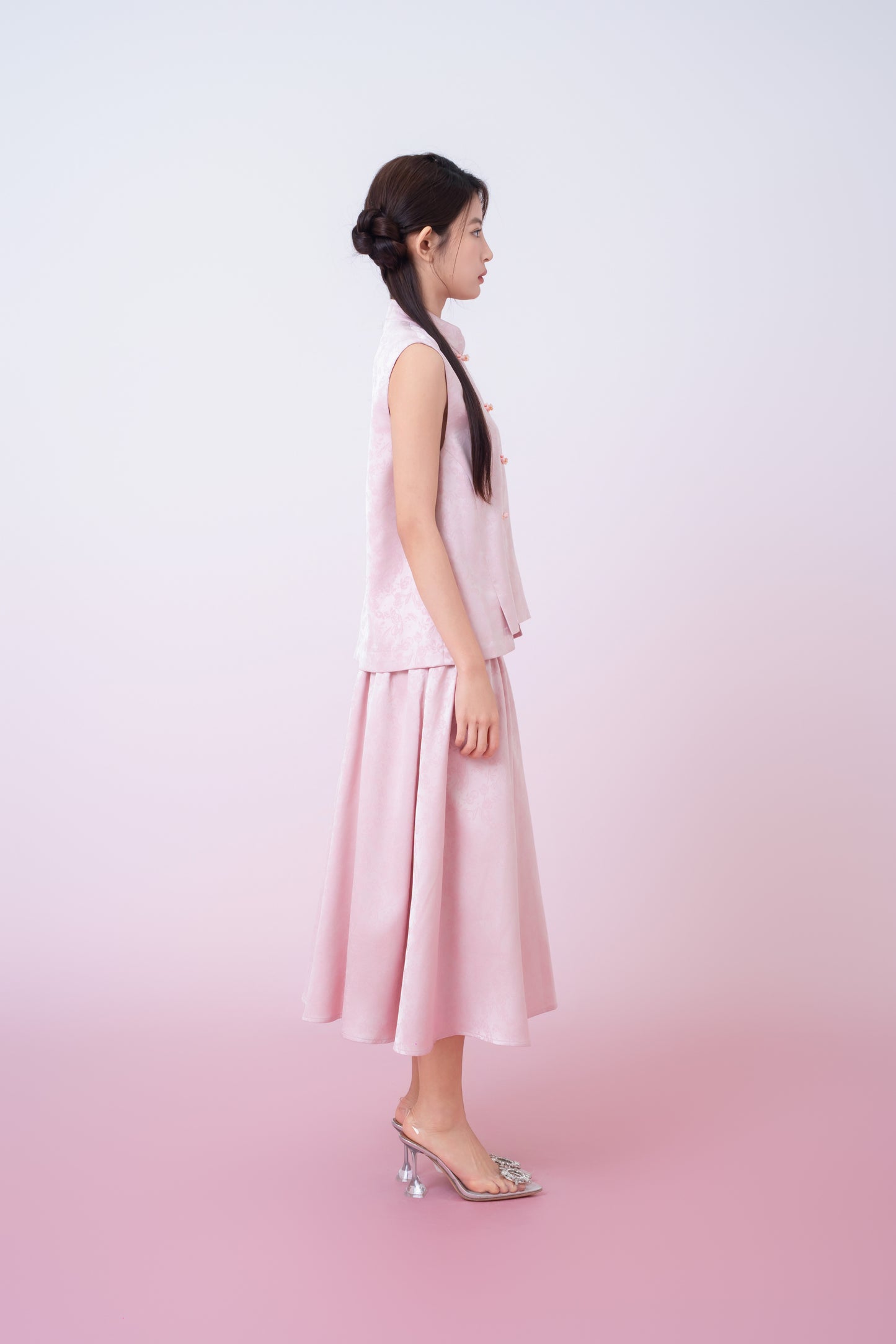 Kaiya Pink Jacquard Midi A-Line Skirt