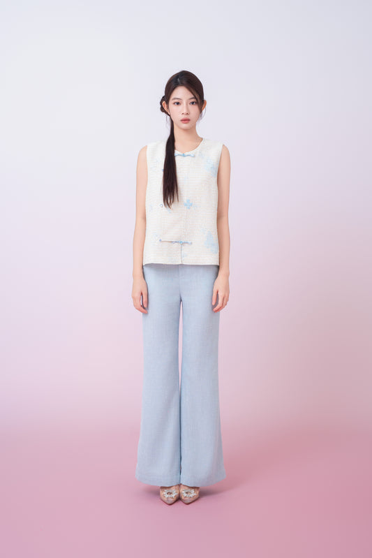 Kinley Cream Tweed With Butterfly Embroidery Vest Top