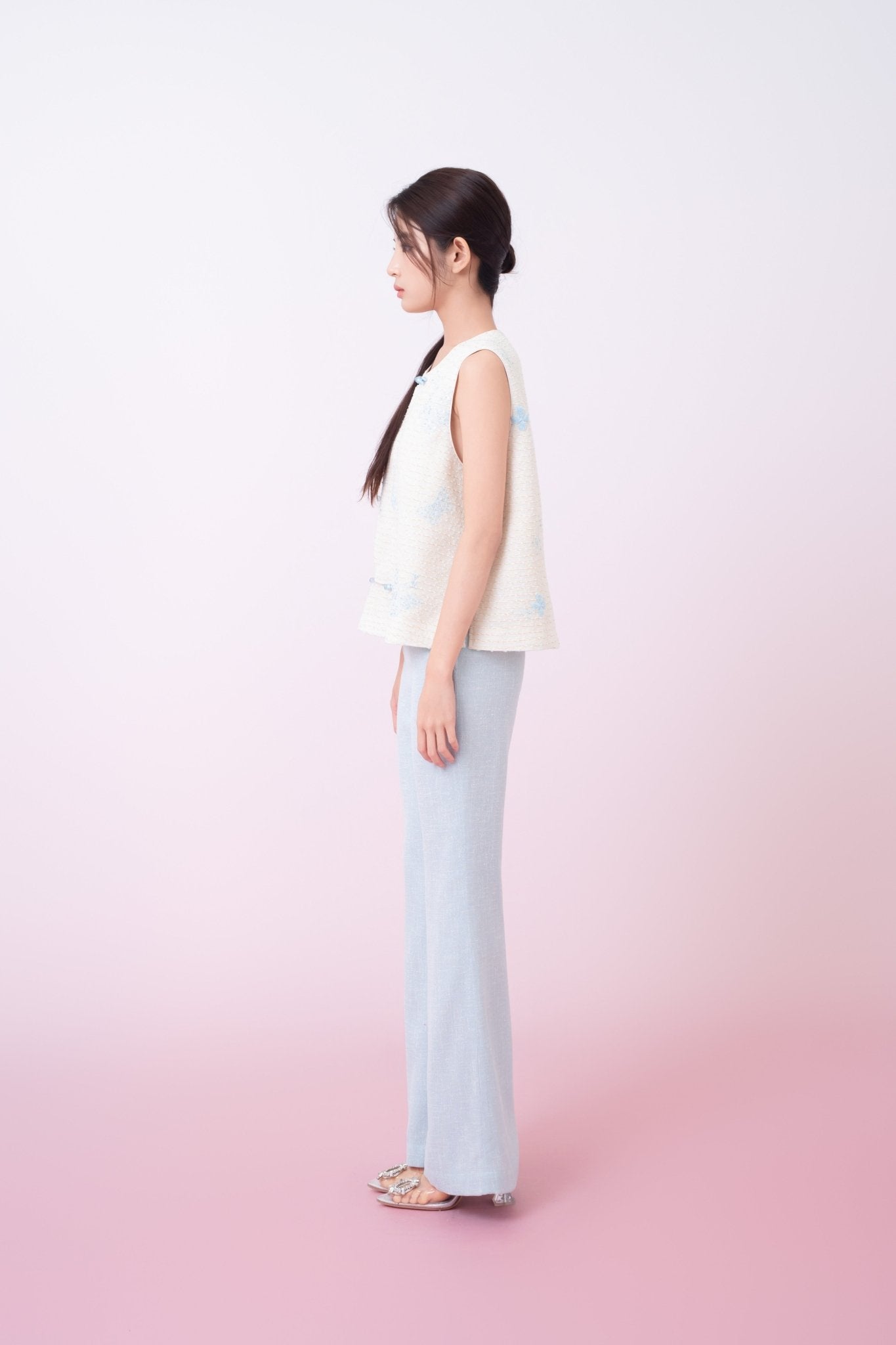 Kinley Cream Tweed With Butterfly Embroidery Vest Top - Nimisski