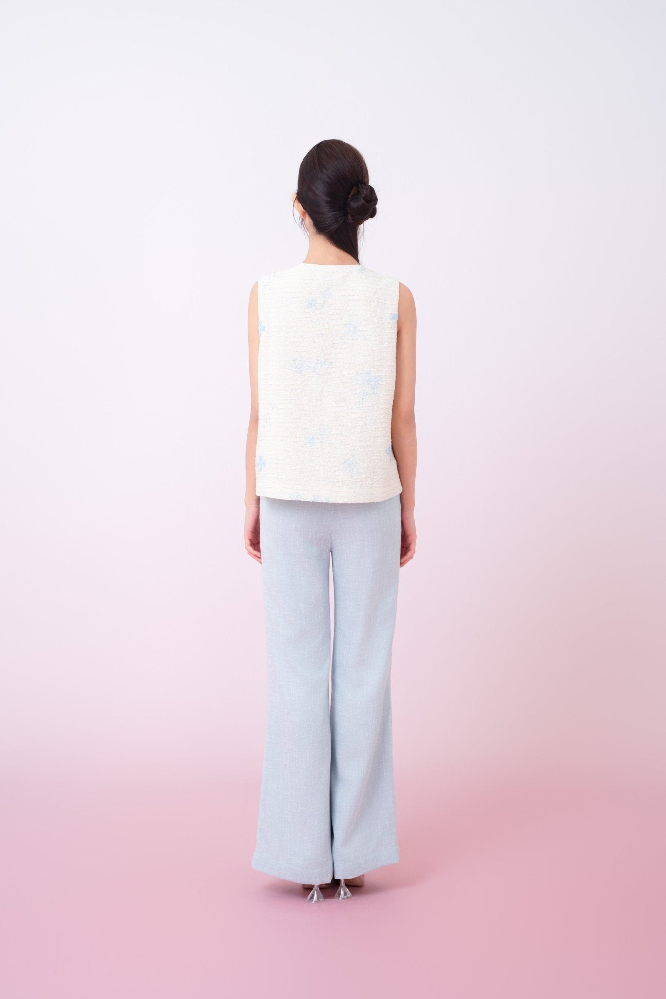 Kinley Cream Tweed With Butterfly Embroidery Vest Top - Nimisski