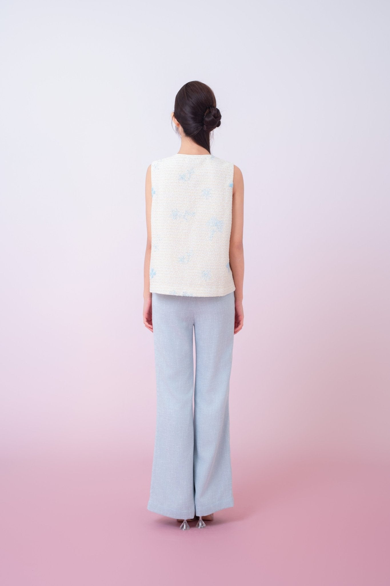 Kinley Cream Tweed With Butterfly Embroidery Vest Top - Nimisski