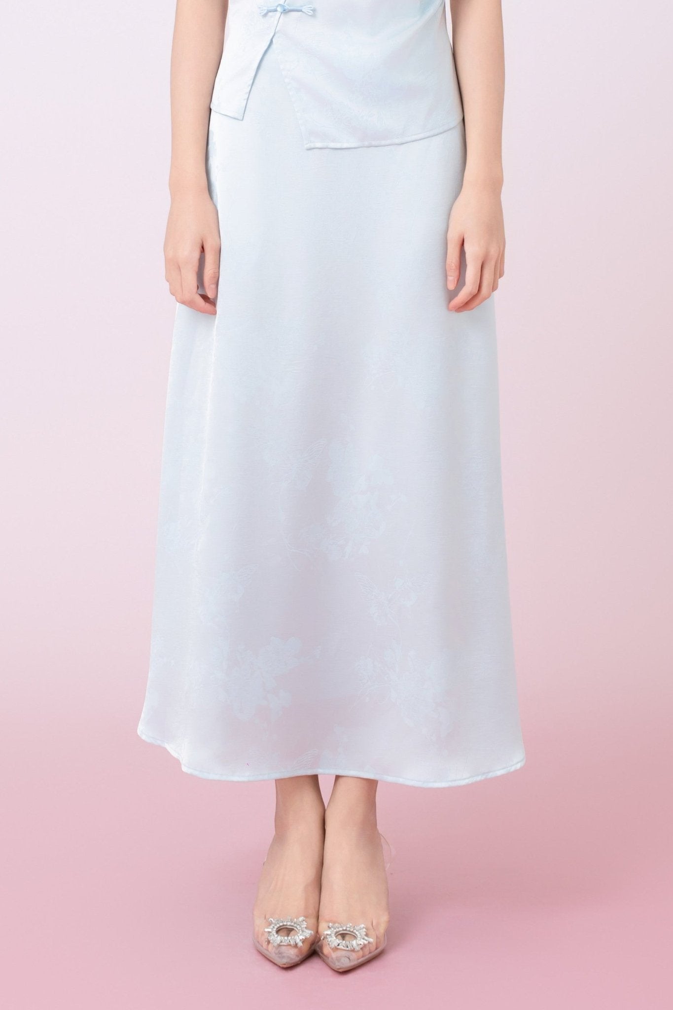 Kaylie Light Blue Jacquard A - Line Midi Skirt - Nimisski