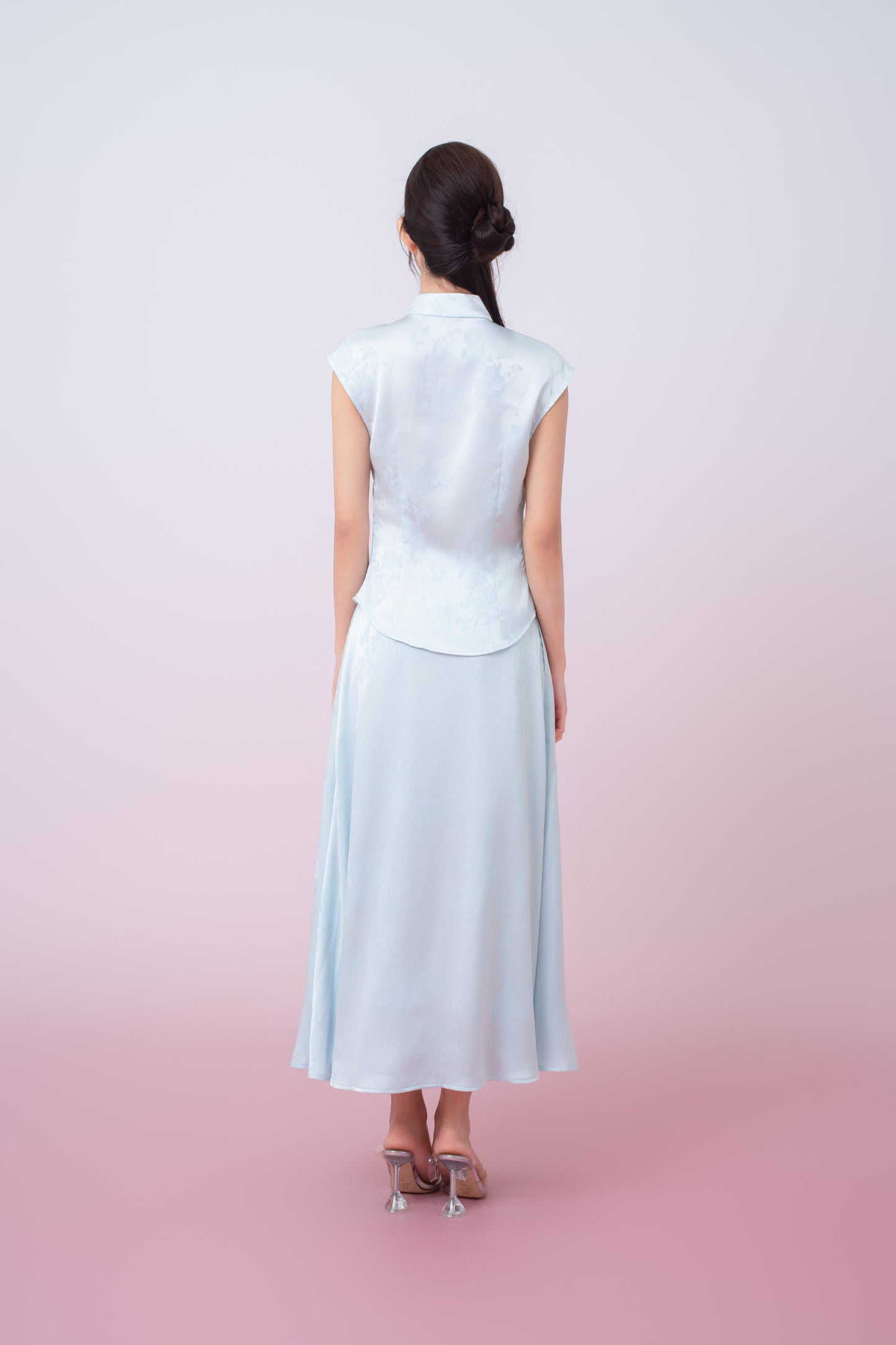 Kaylie Light Blue Jacquard A-Line Midi Skirt