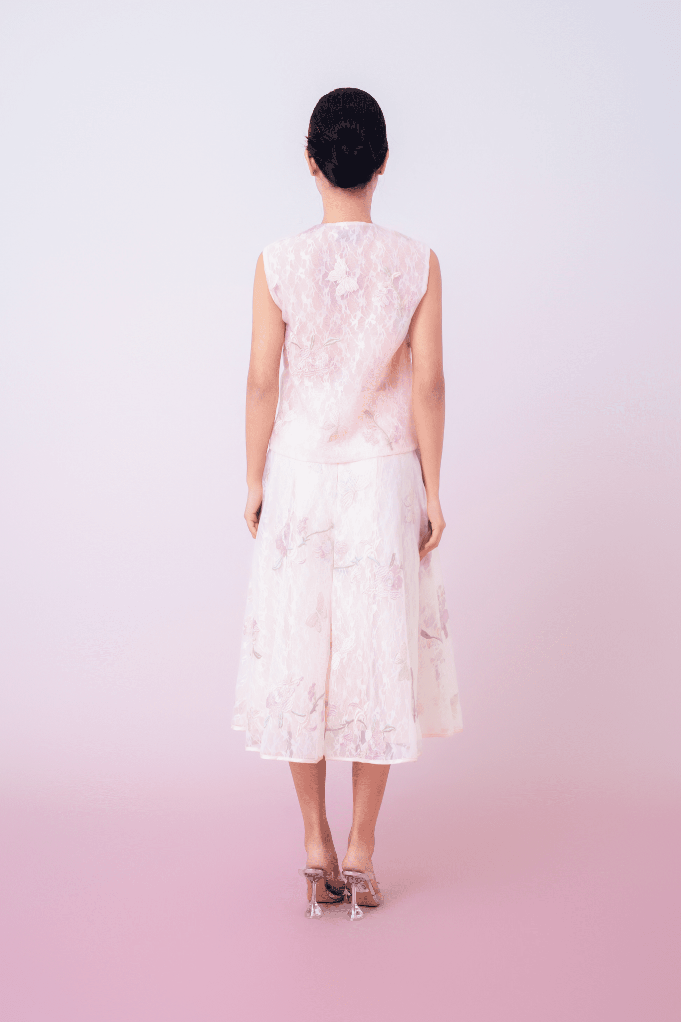 Kiera Light Pink Floral Embroidery A - Line Skirt - Nimisski