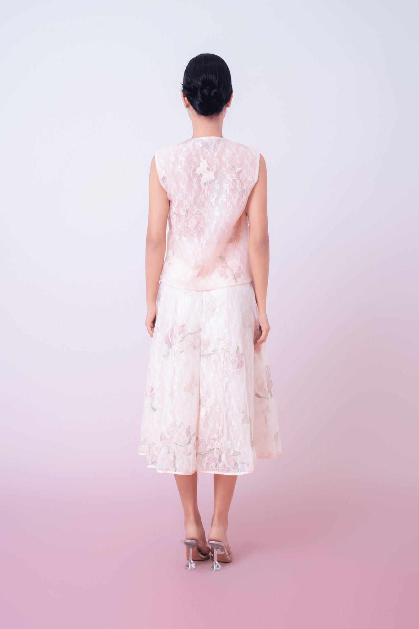 Kiera Light Pink Floral Embroidery A - Line Skirt - Nimisski