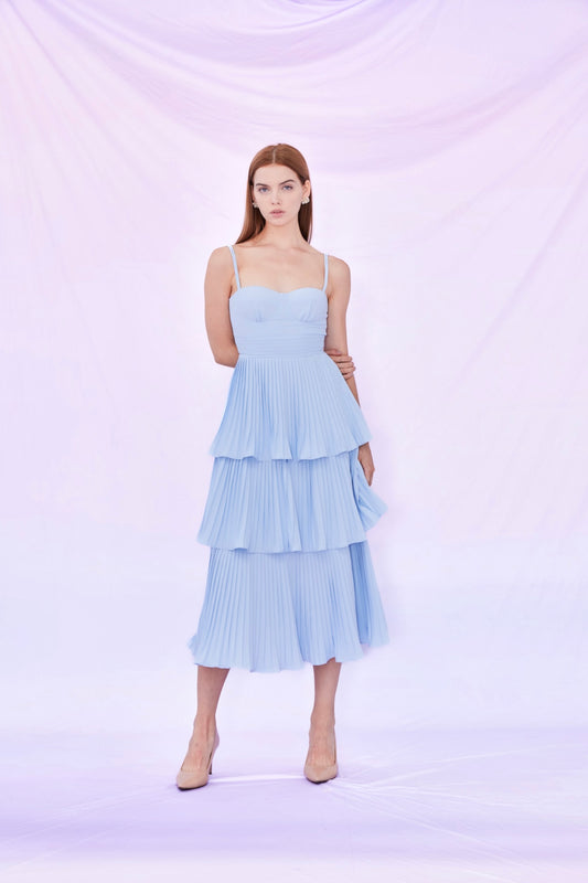 Fay Blue Pleated Tier Dress