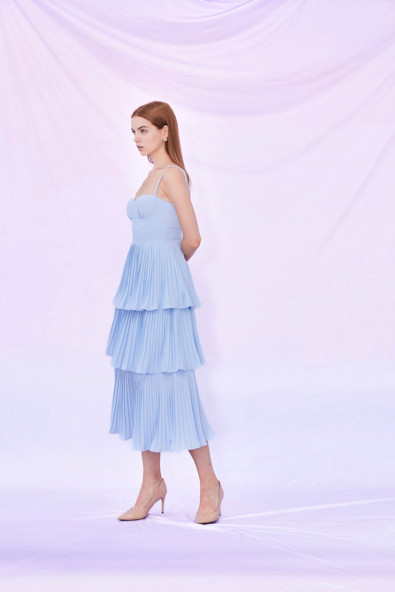 Fay Blue Pleated Tier Dress