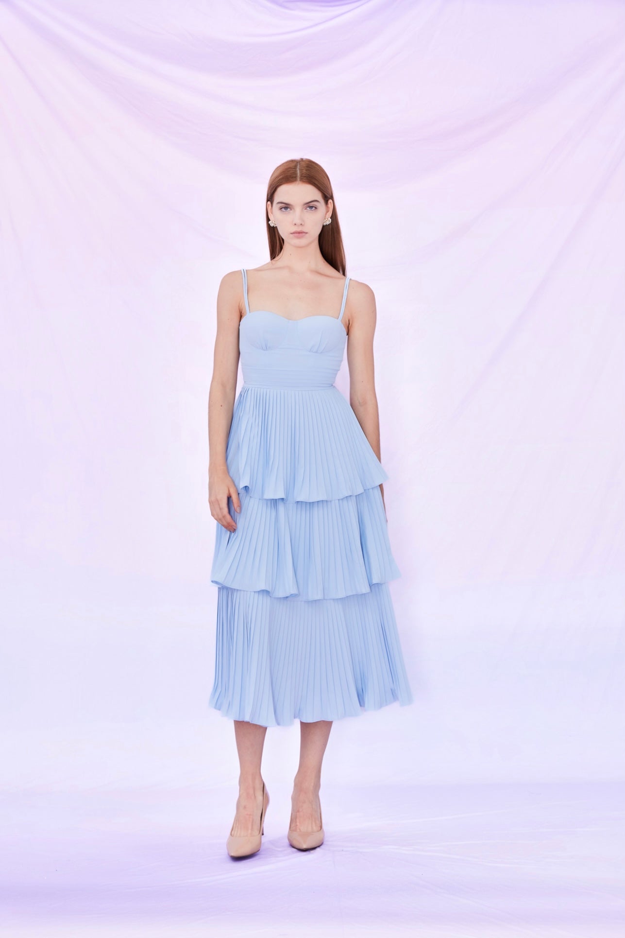 Fay Blue Pleated Tier Dress