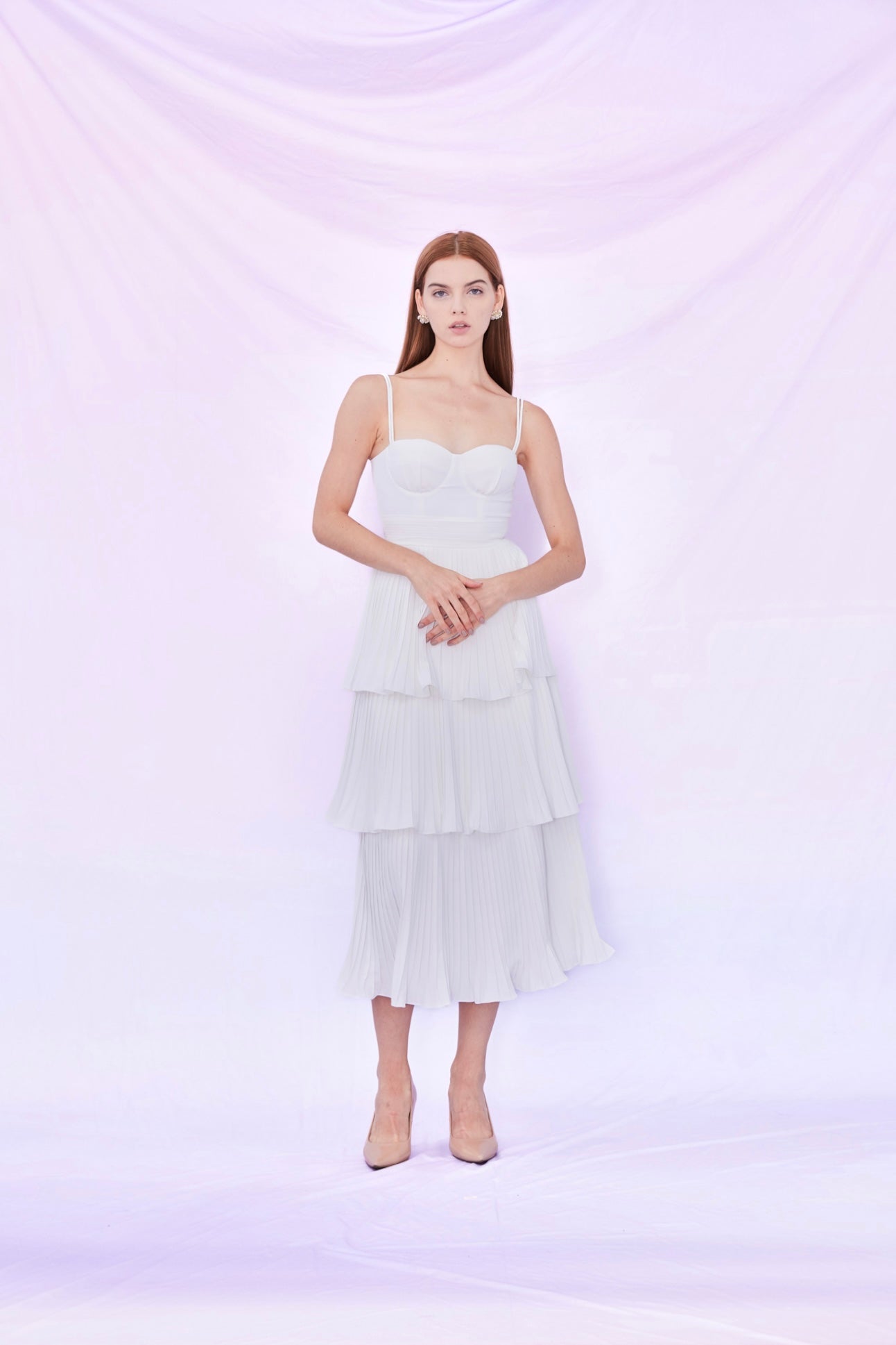 Fay White Pleated Tier Dress