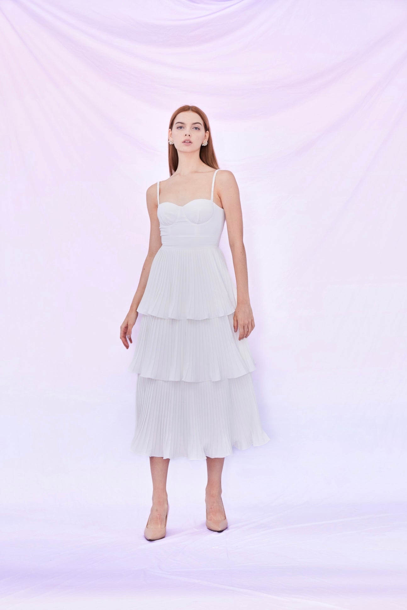 Fay White Pleated Tier Dress