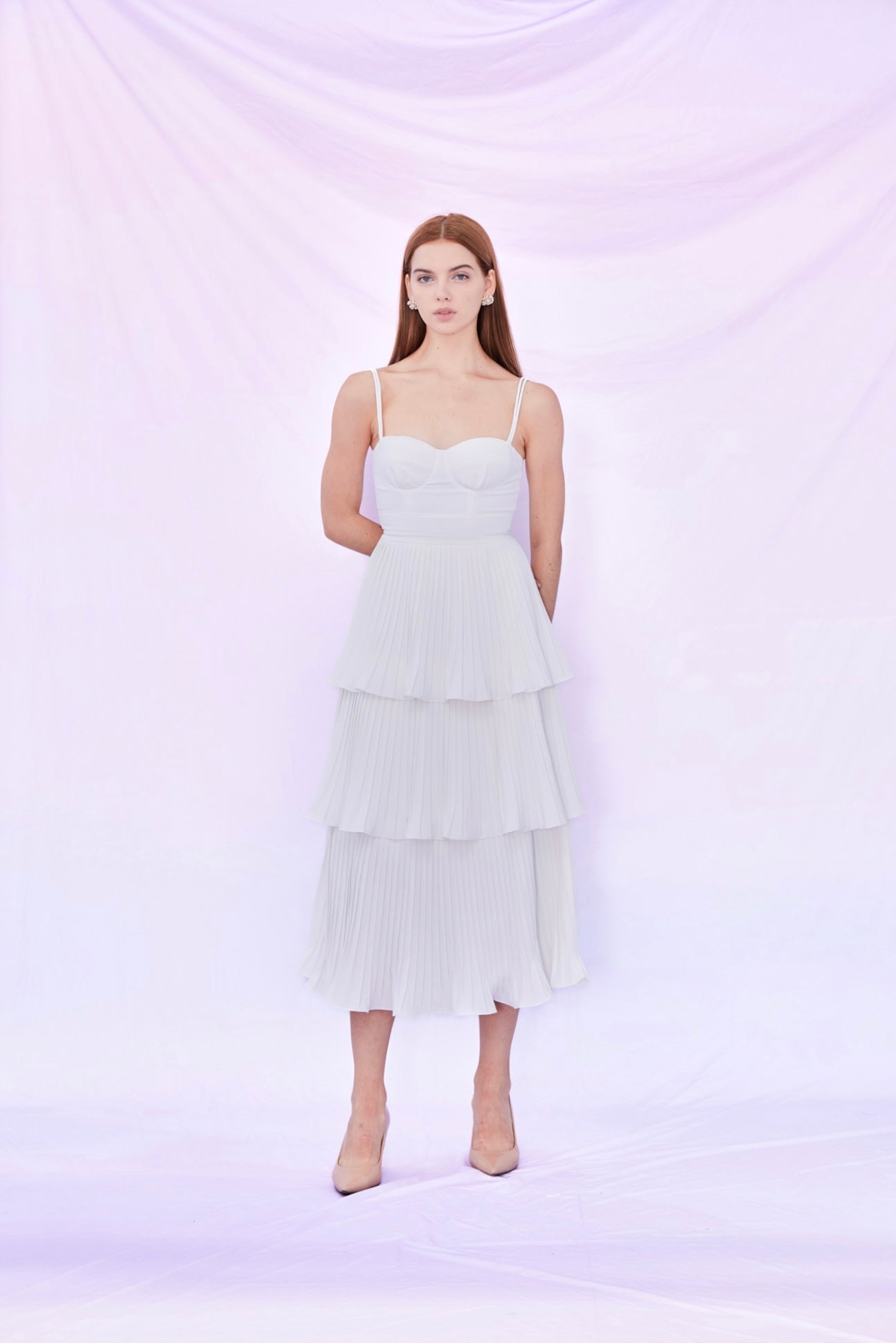 Fay White Pleated Tier Dress