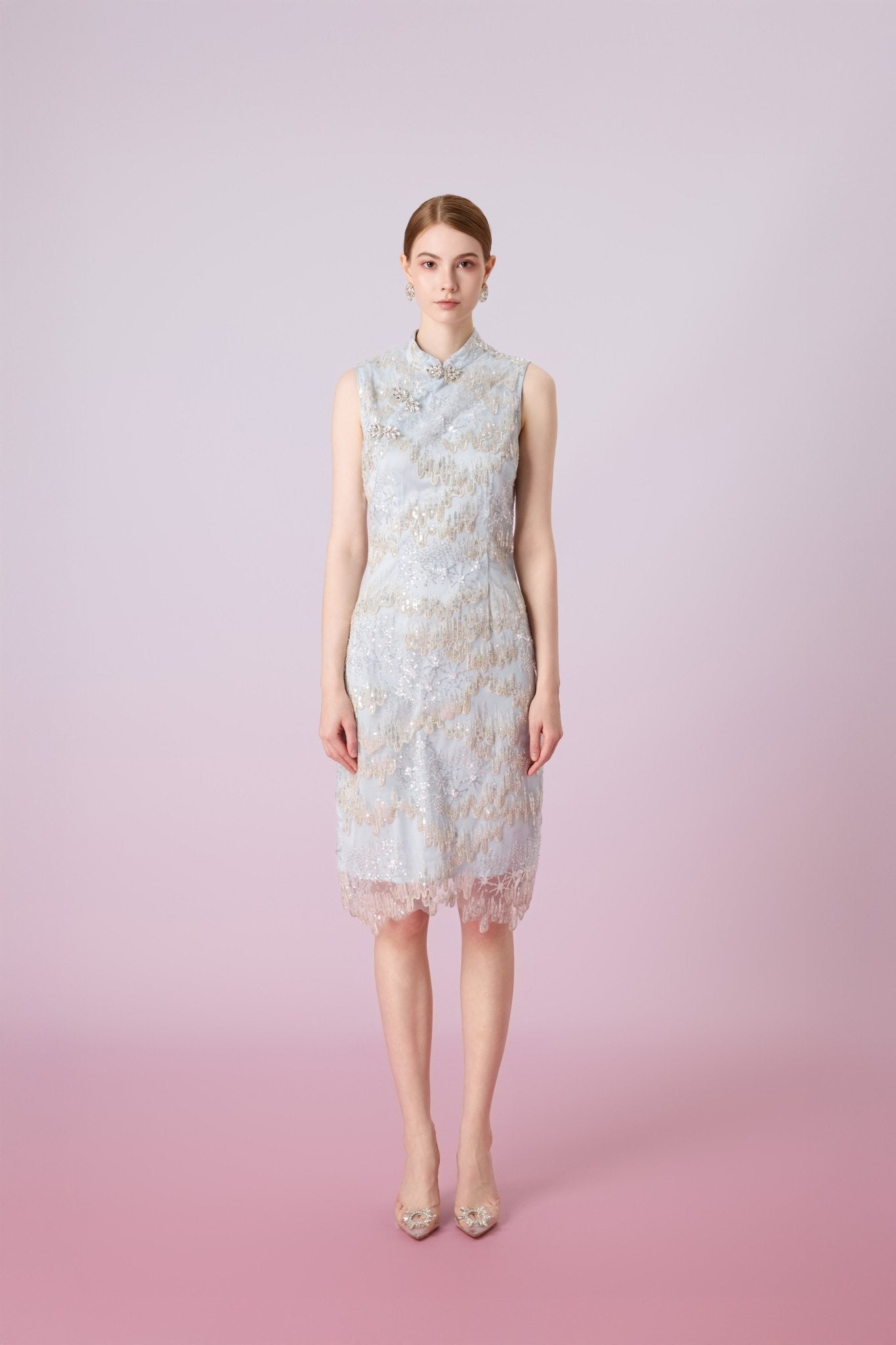 Glennetta Green With Sliver Sequin Sleeveless Dress - Nimisski