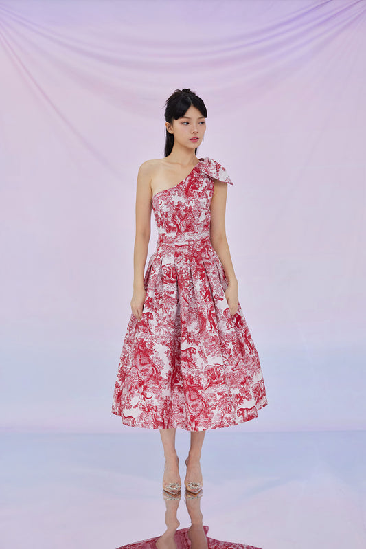 Gwenette Red Animal Print White Dress