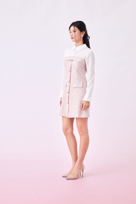 Gale Pink Tweed Shirt Dress - Nimisski