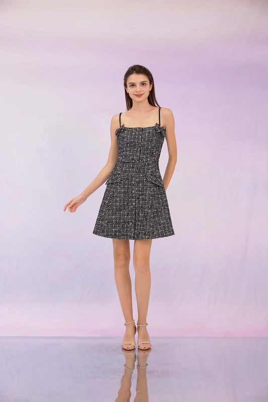 Gloribel Black Ribbon Tweed Dress