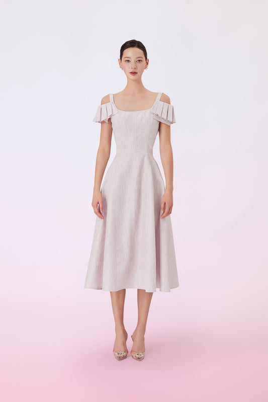 Glorie Pink Jacquard Long Dress - Nimisski