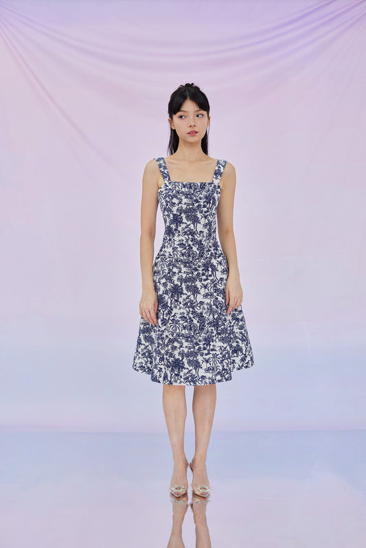 Graziella Navy Print Strapped Dress