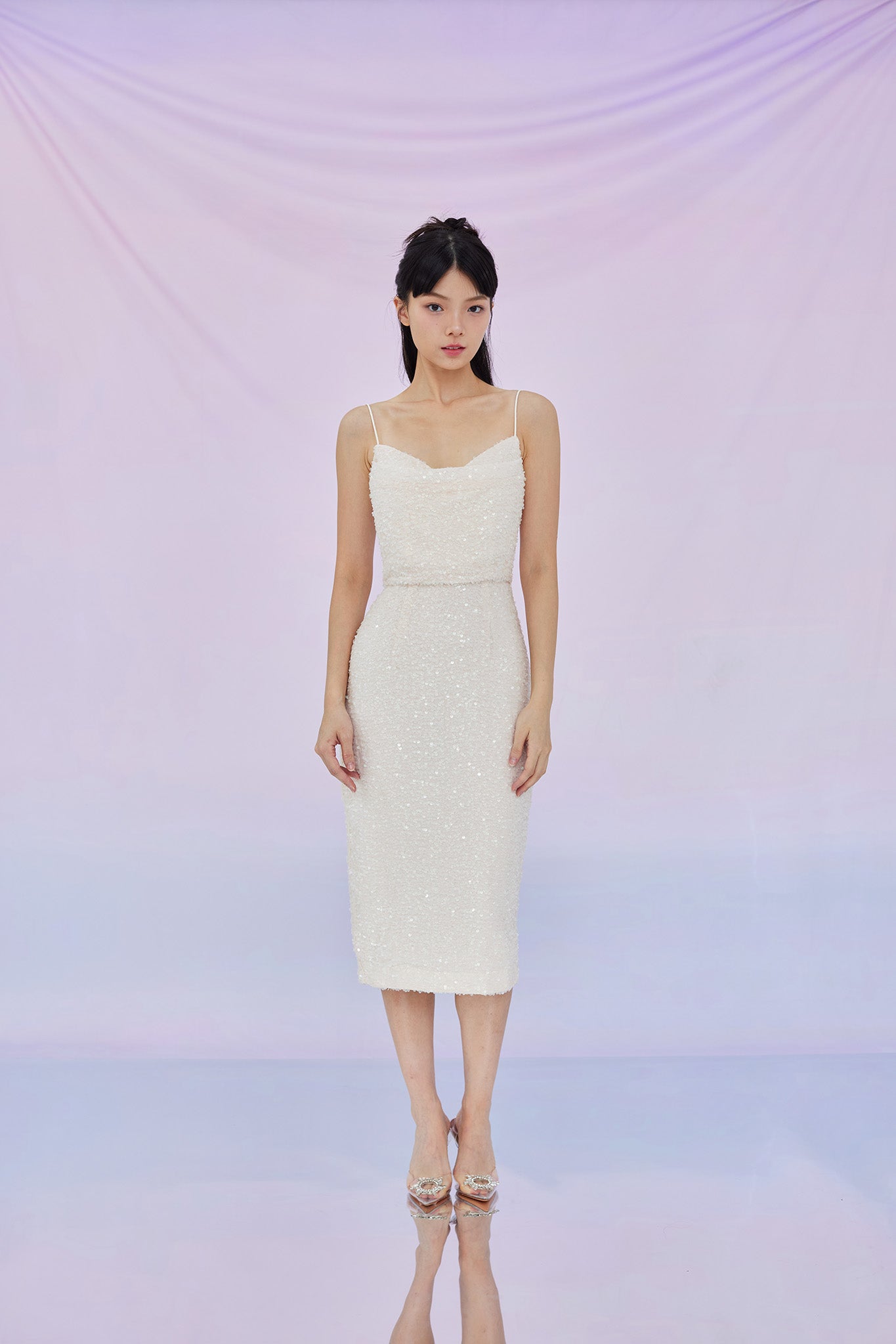 Ghada Pink Sequin Fitted Spag Dress