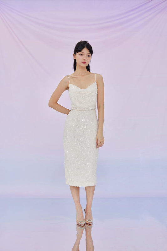 Ghada Pink Sequin Fitted Spag Dress