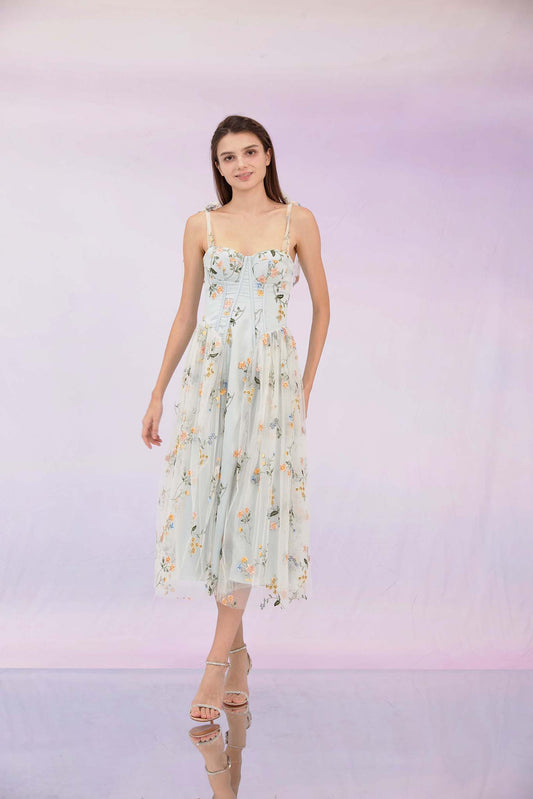 Grainne Pastel Mint Blue Flower Dress