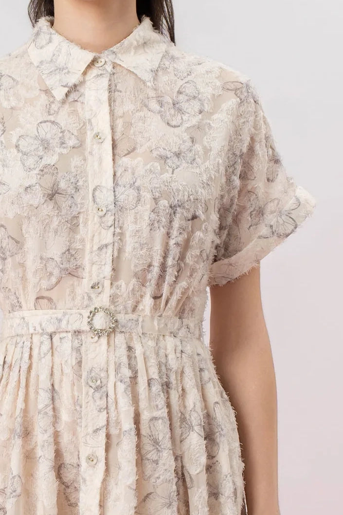 Fiori Butterfly Print In Off White Shirt-Dress