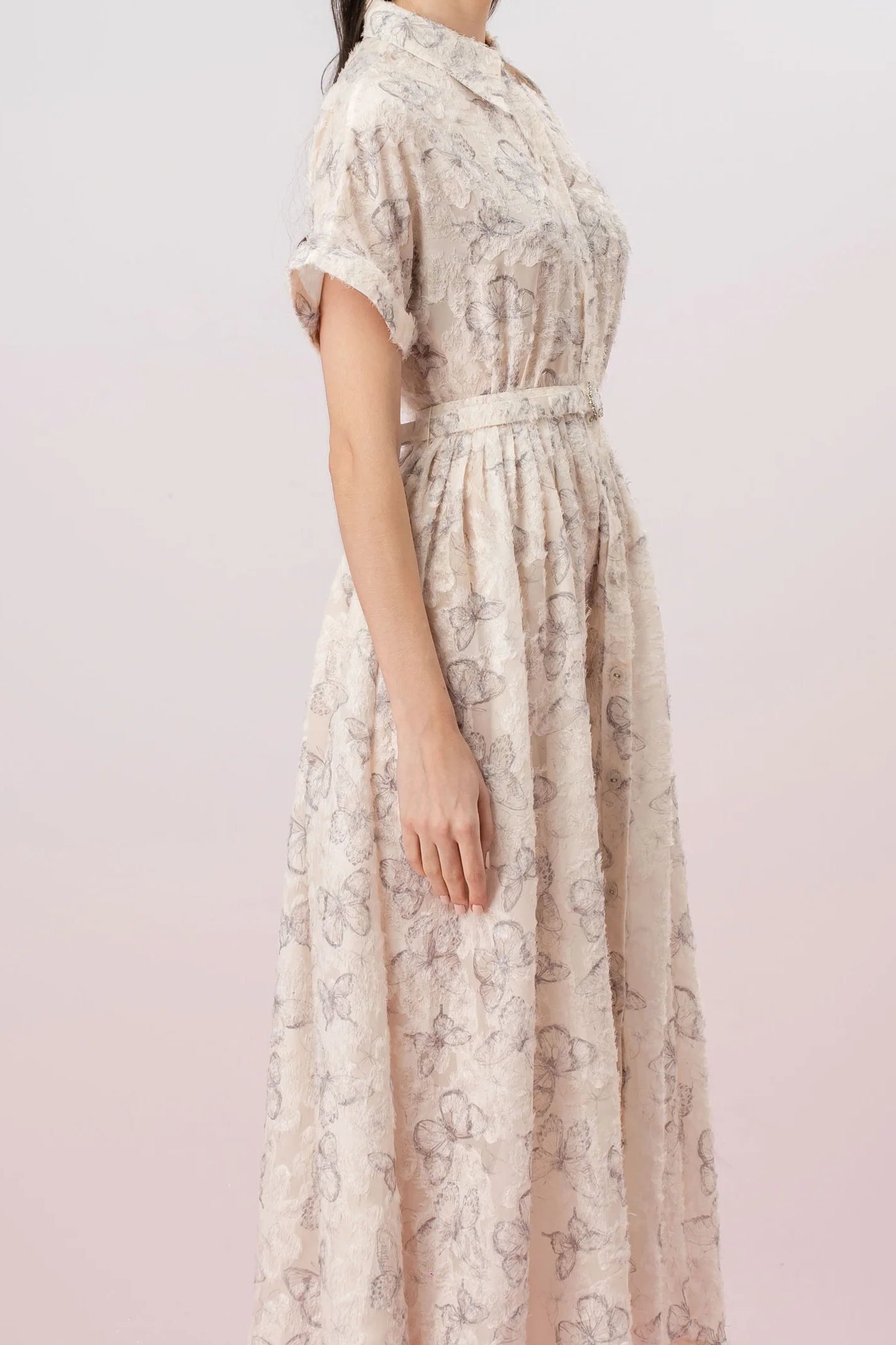 Fiori Butterfly Print In Off White Shirt-Dress