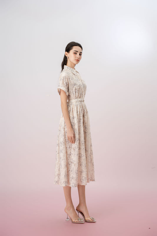 Fiori Butterfly Print In Off White Shirt-Dress