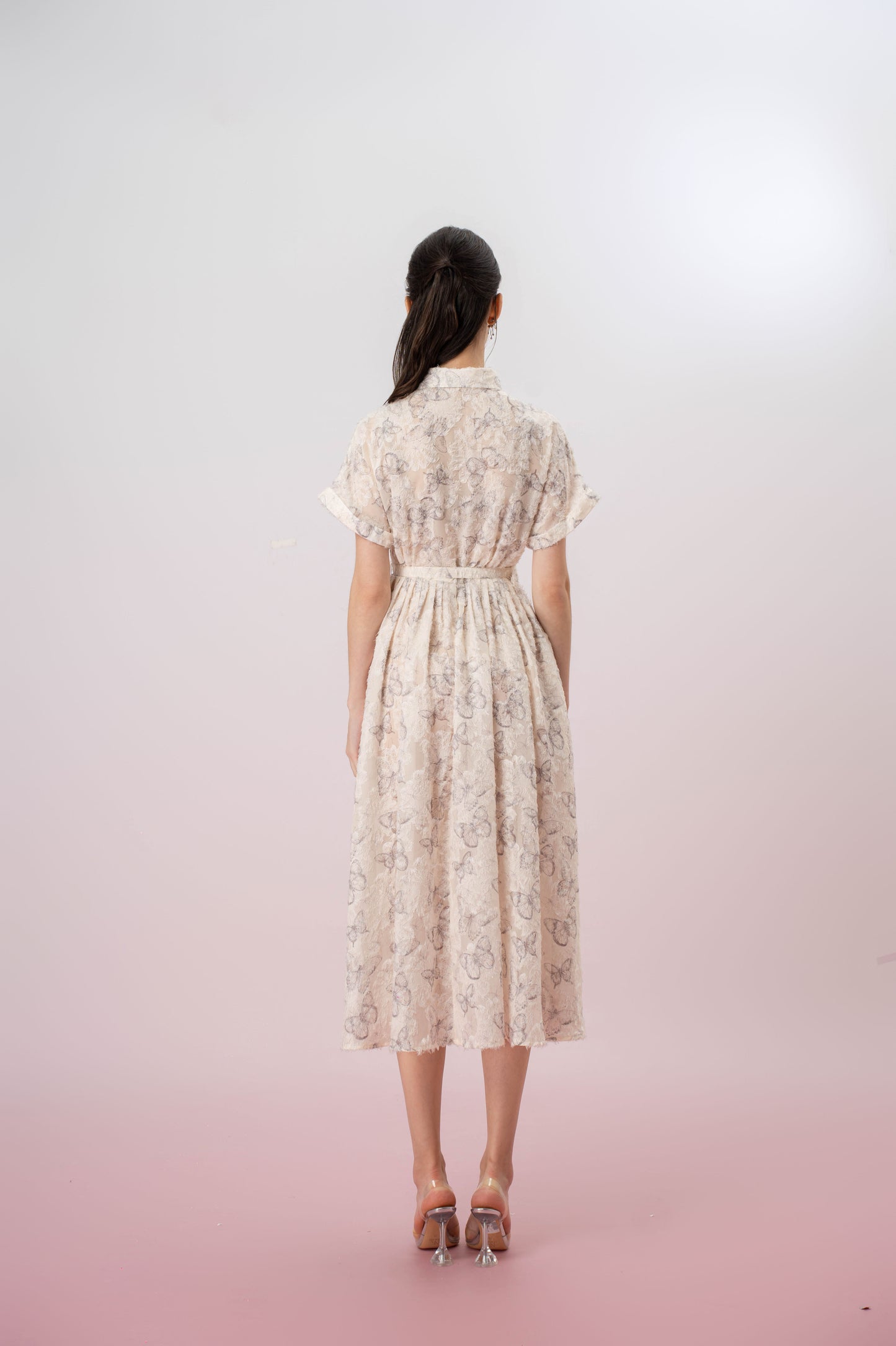 Fiori Butterfly Print In Off White Shirt-Dress