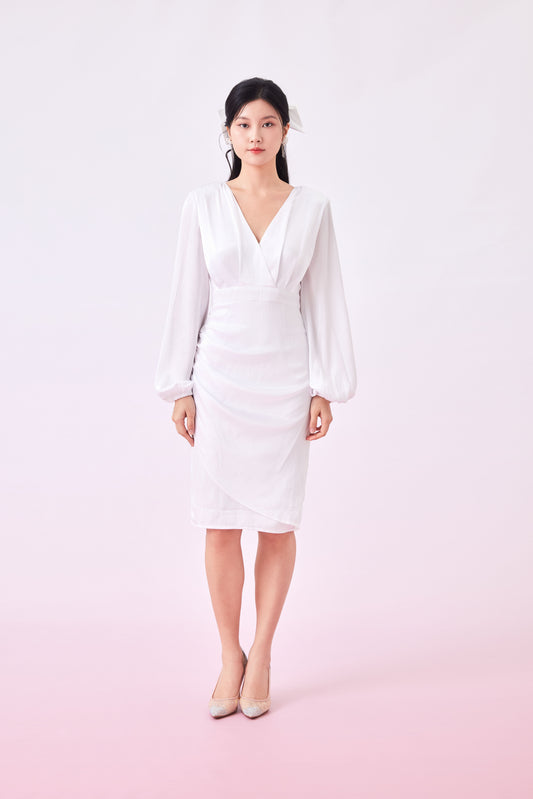 Gabriellia White Ruched Dress