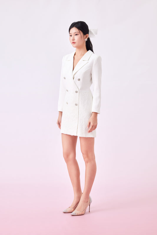 Genya White Lace Blazer Dress