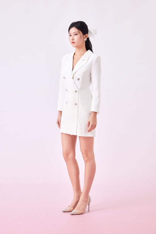 Genya White Lace Blazer Dress - Nimisski