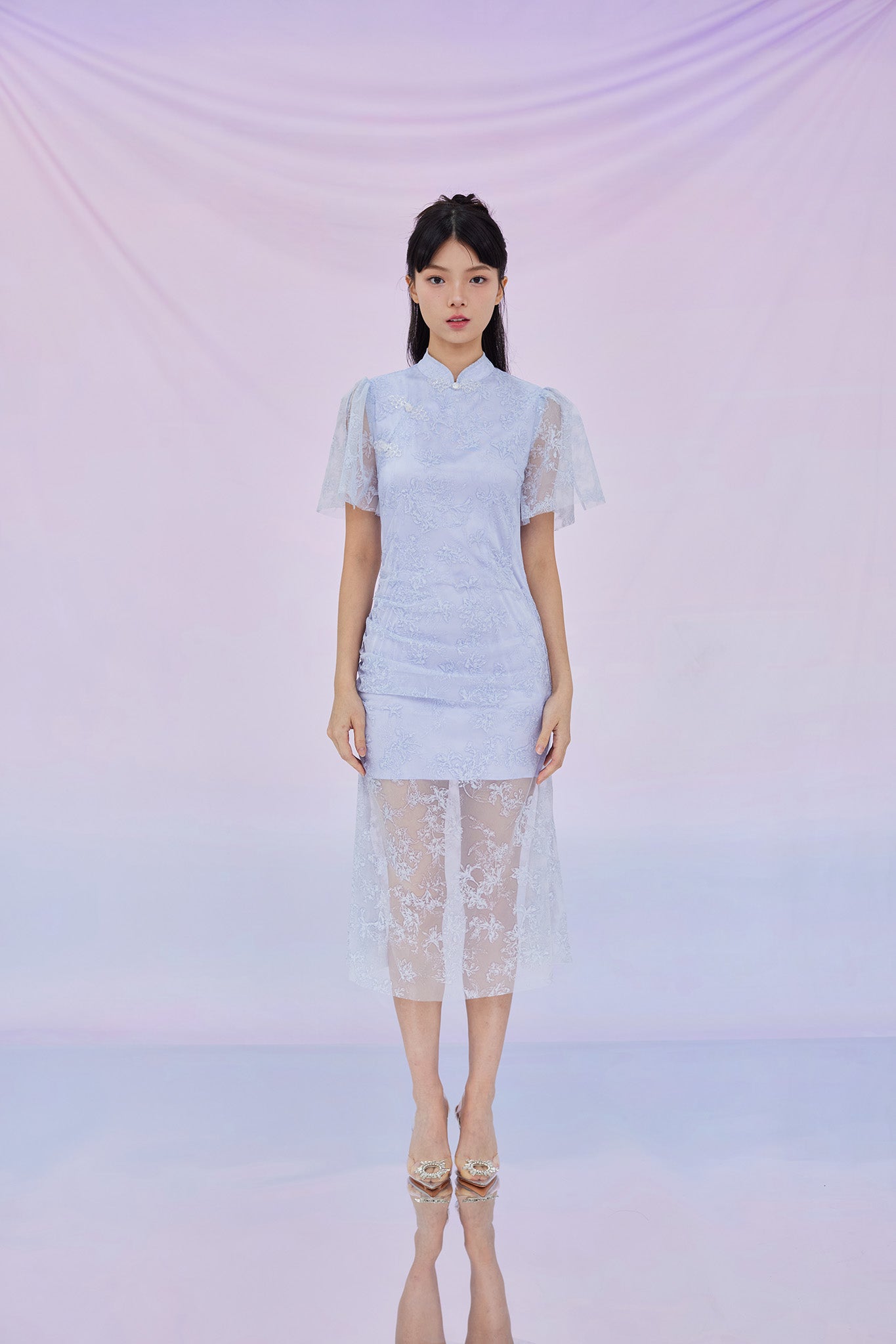 Gabbe Lilac Embossed Print Cheongsam