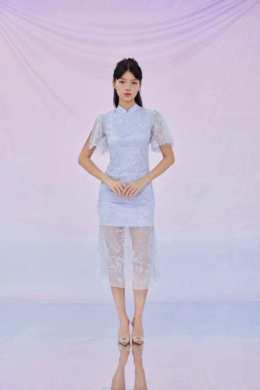 Gabbe Lilac Embossed Print Cheongsam