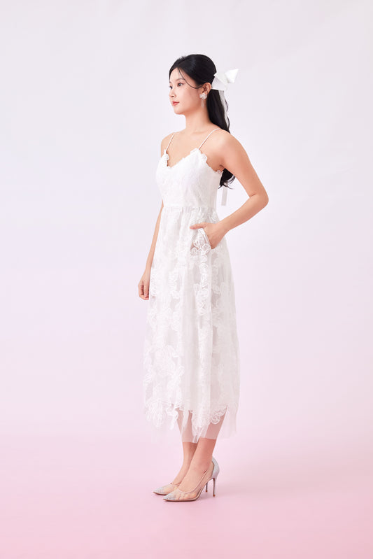 Gana White Flower Lace Dress
