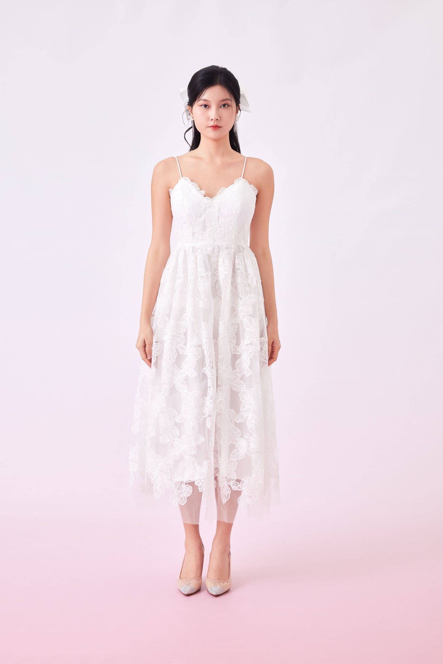 Gana White Flower Lace Dress