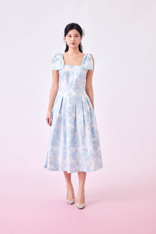 Gwenn Light Blue Print U-Neck Dress