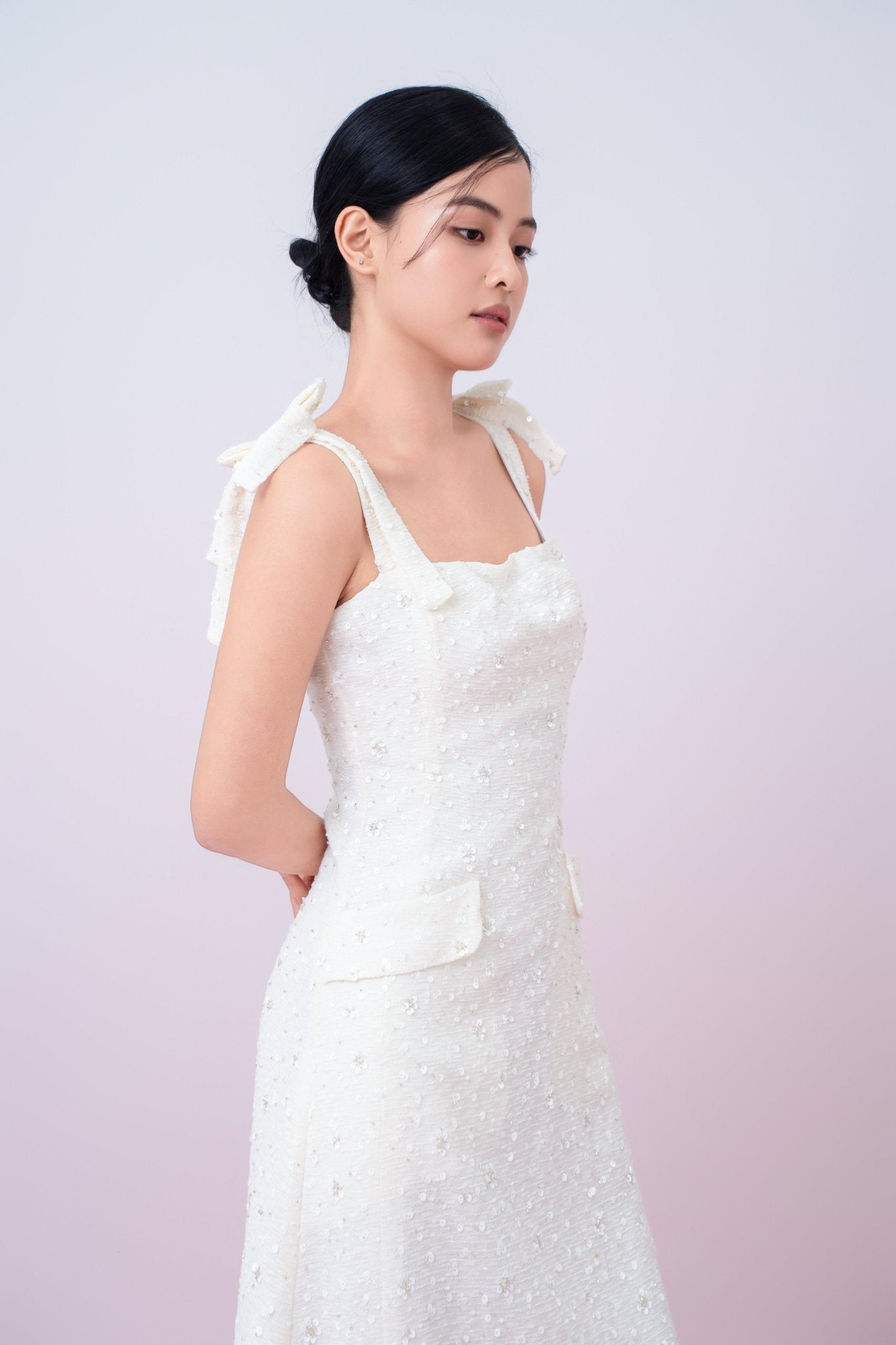 Graciana Cream Embellished Mini Dress - Nimisski