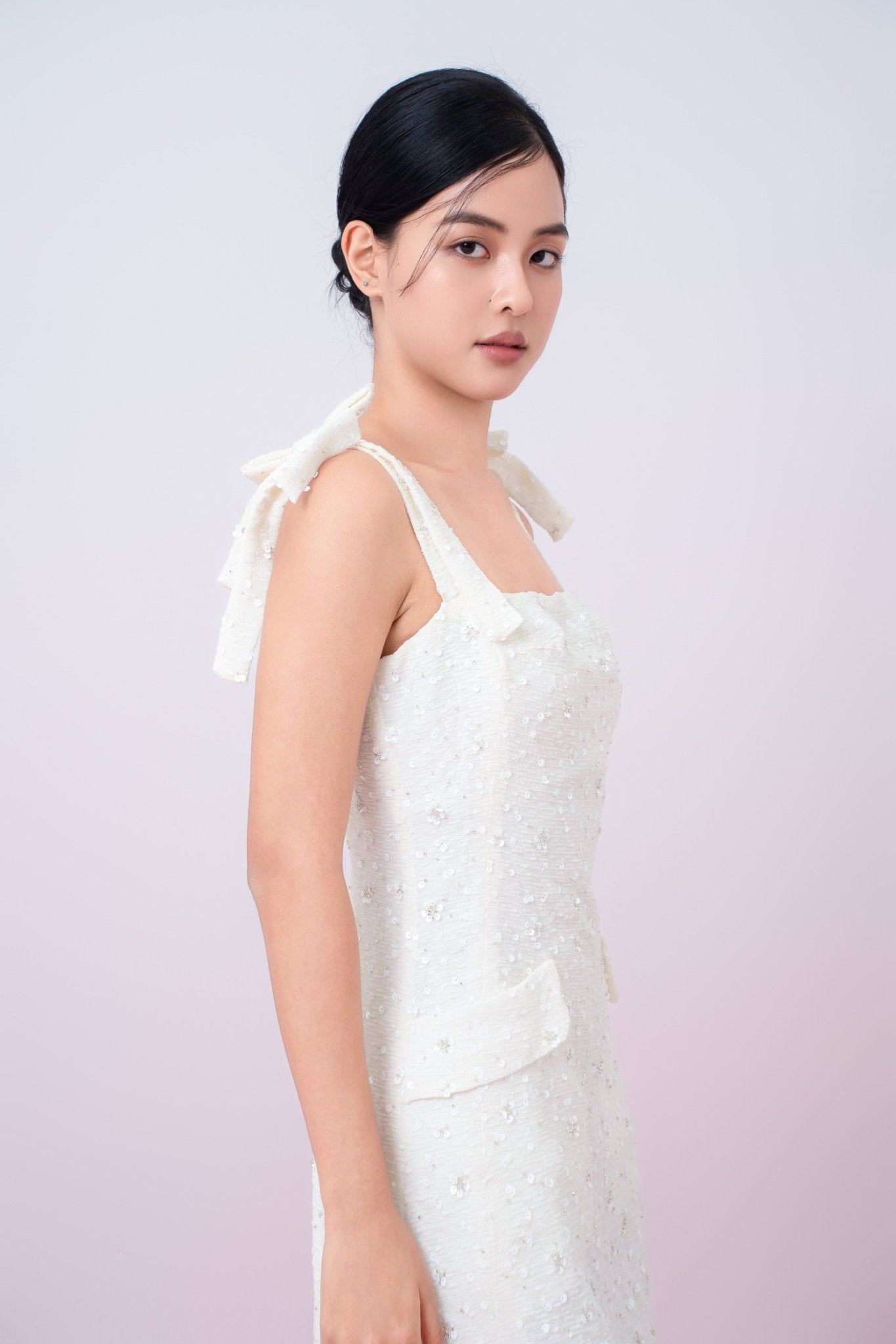 Graciana Cream Embellished Mini Dress - Nimisski