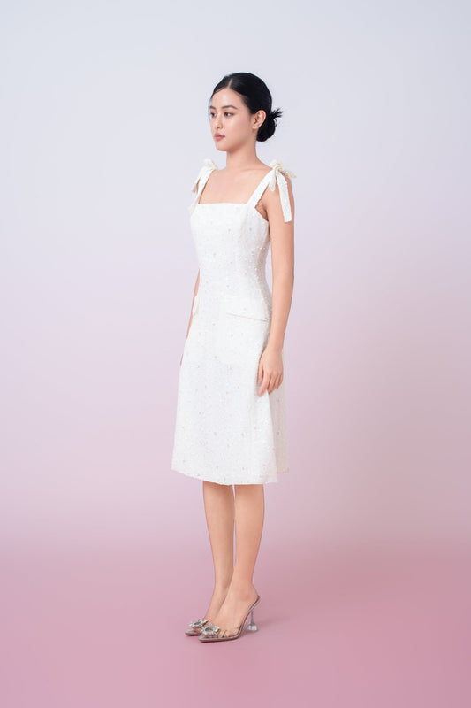 Graciana Cream Embellished Mini Dress - Nimisski