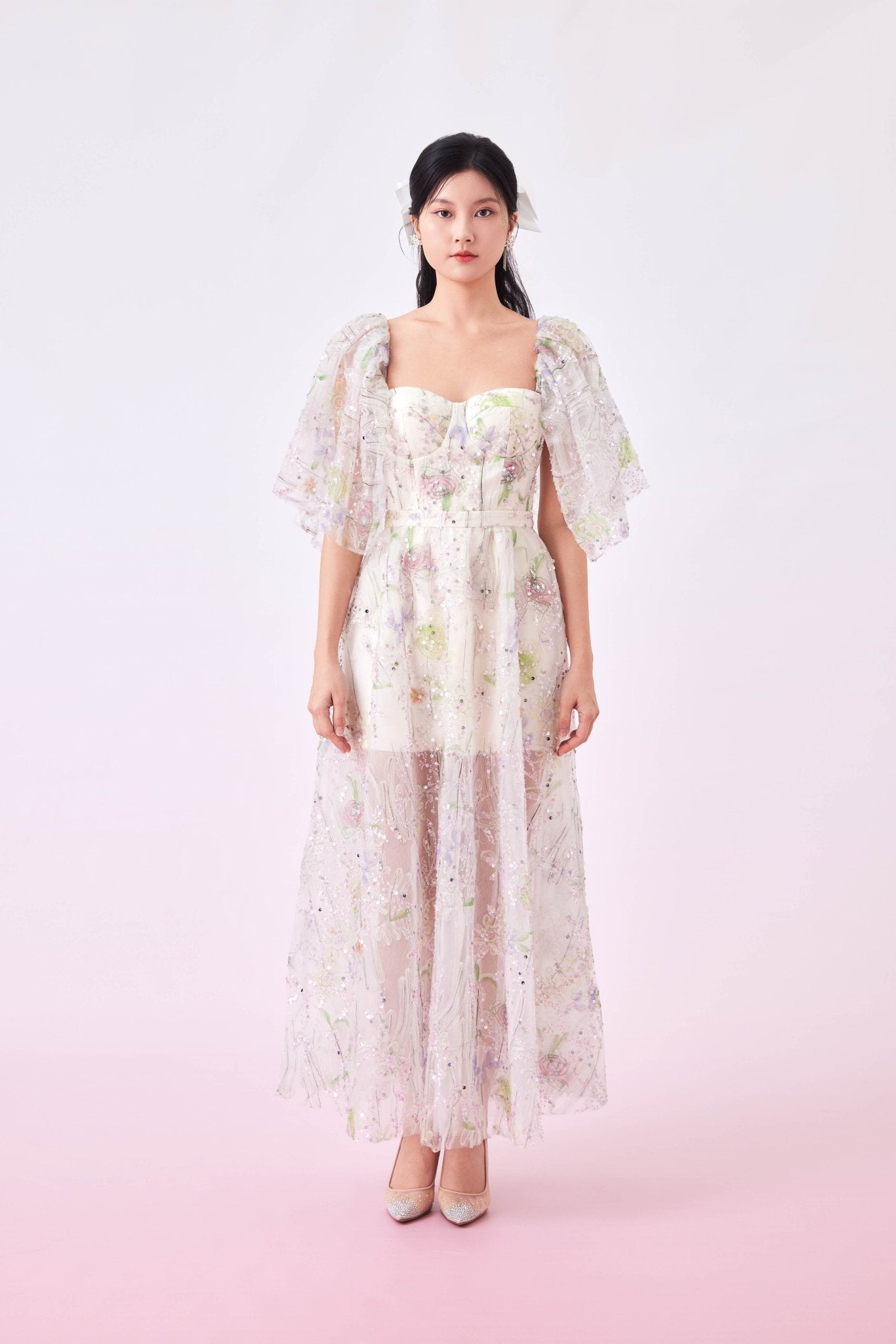 Gabielle White Sequins Bustier Dress - Nimisski