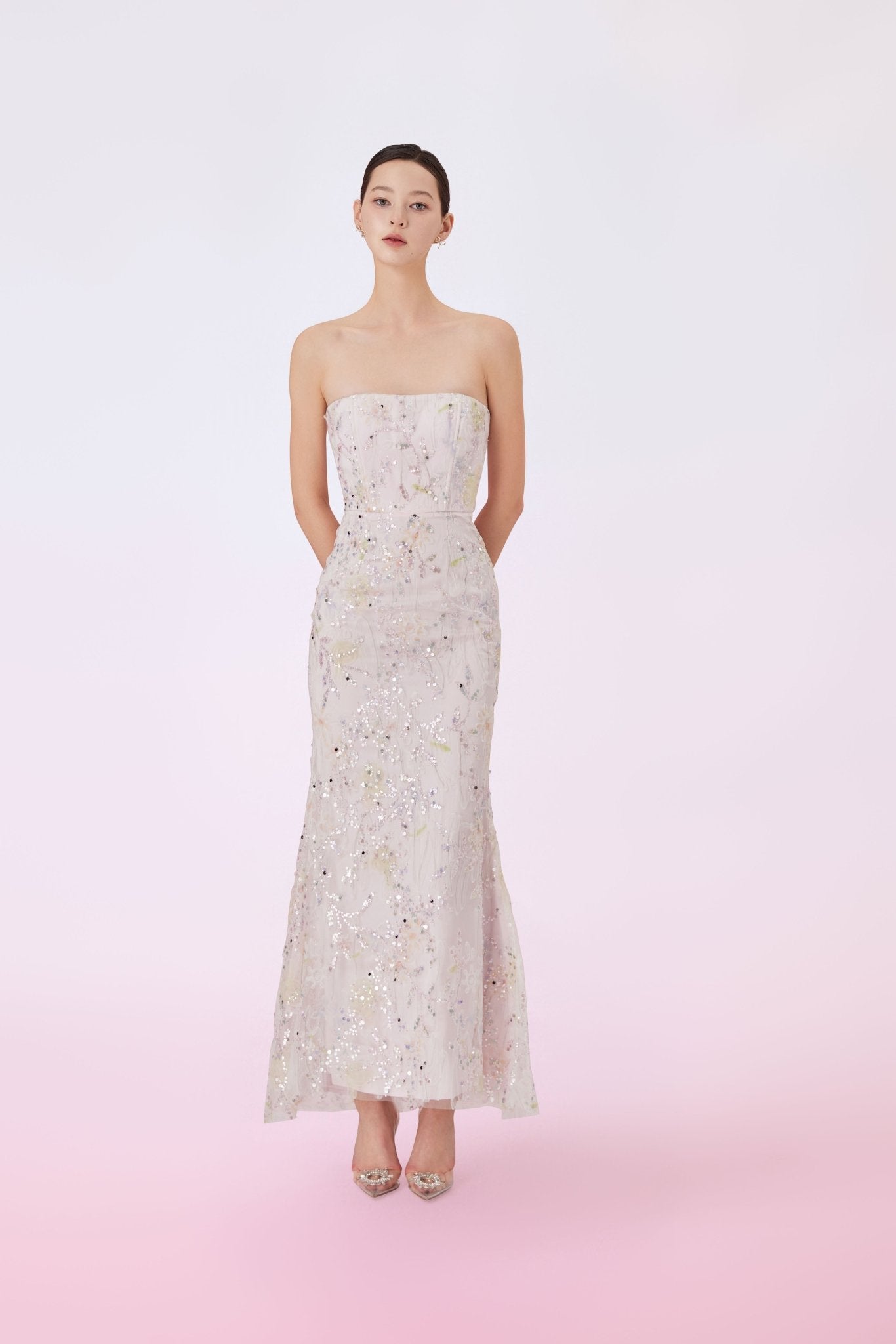 Gaenna Pink Floral Sequins Tube Dress - Nimisski