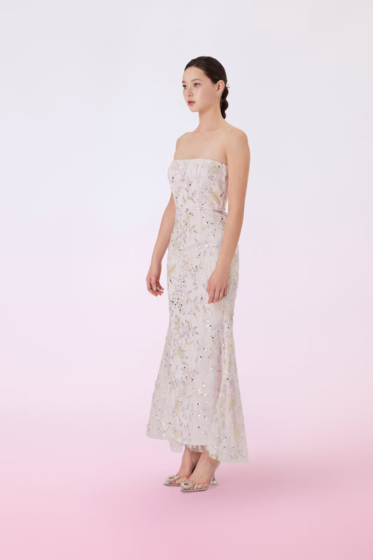 Gaenna Pink Floral Sequins Tube Dress