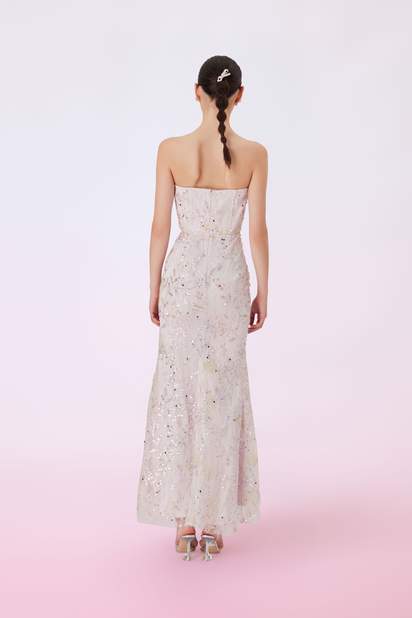 Gaenna Pink Floral Sequins Tube Dress