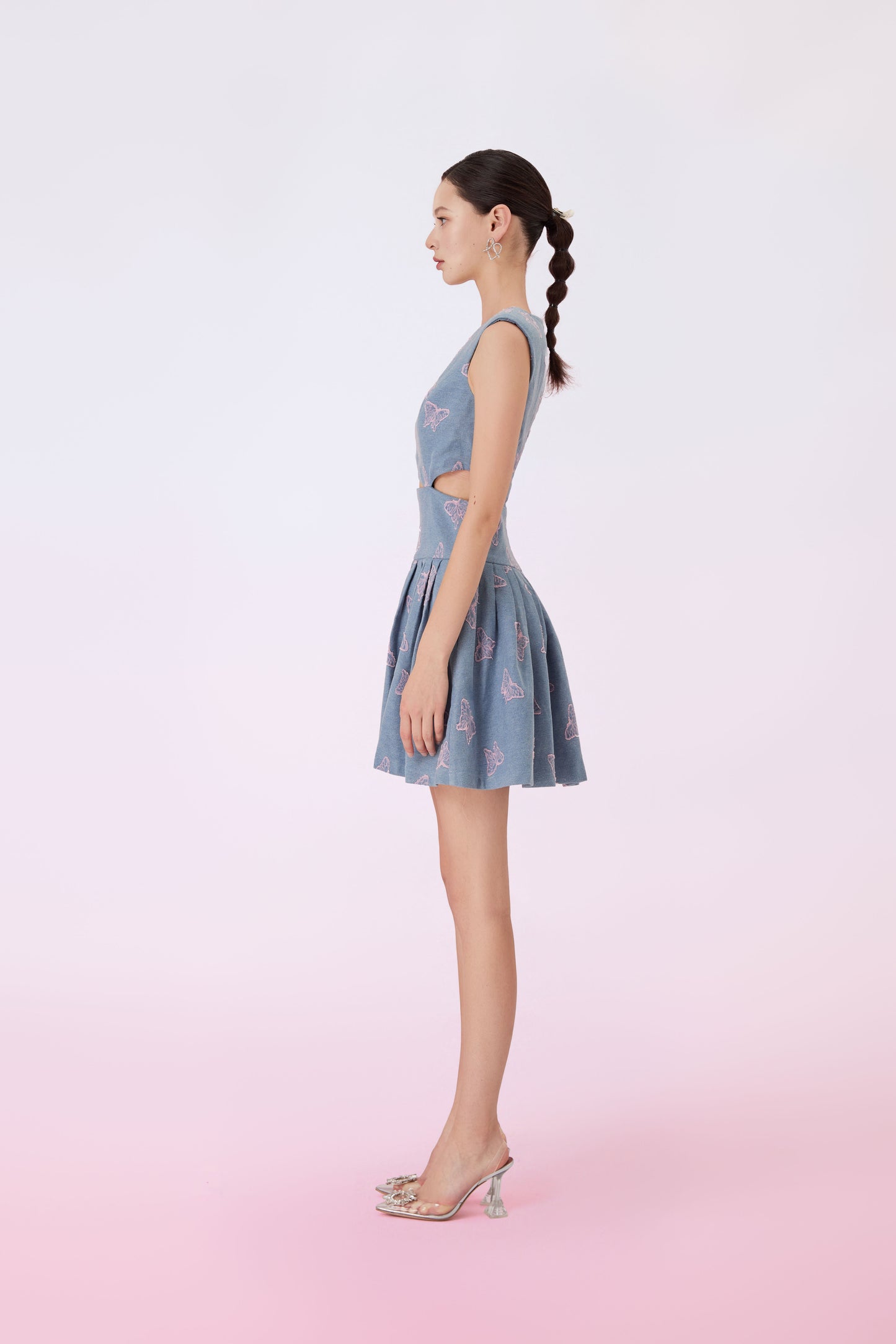 Gada Butterfly In Blue Denim Cut-Out Dress