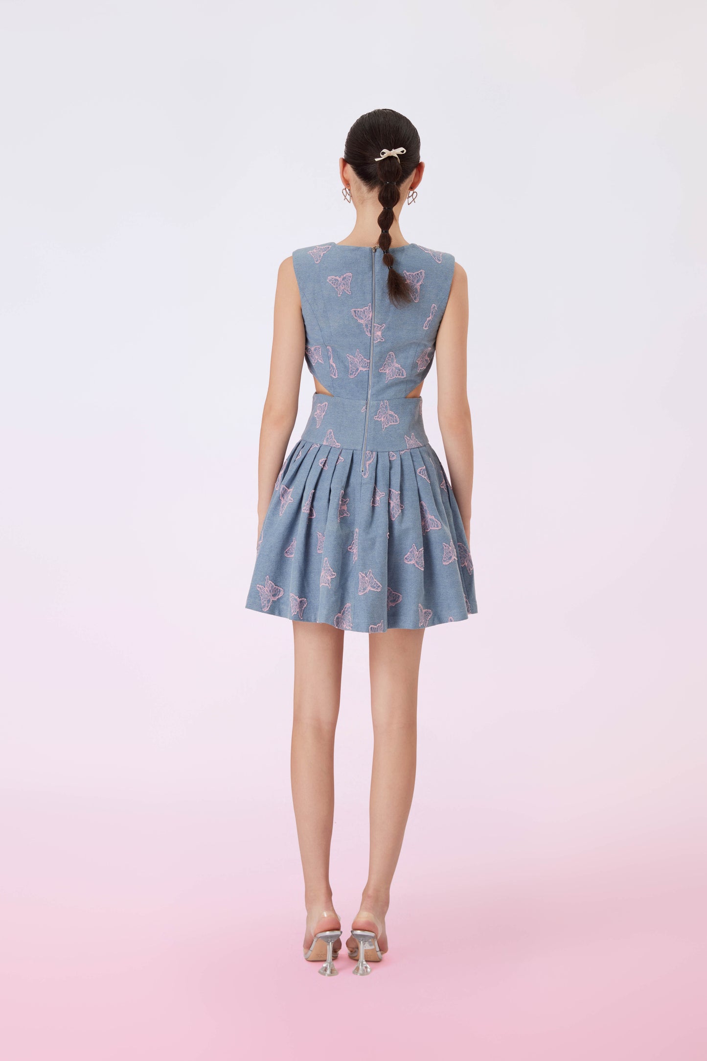 Gada Butterfly In Blue Denim Cut-Out Dress